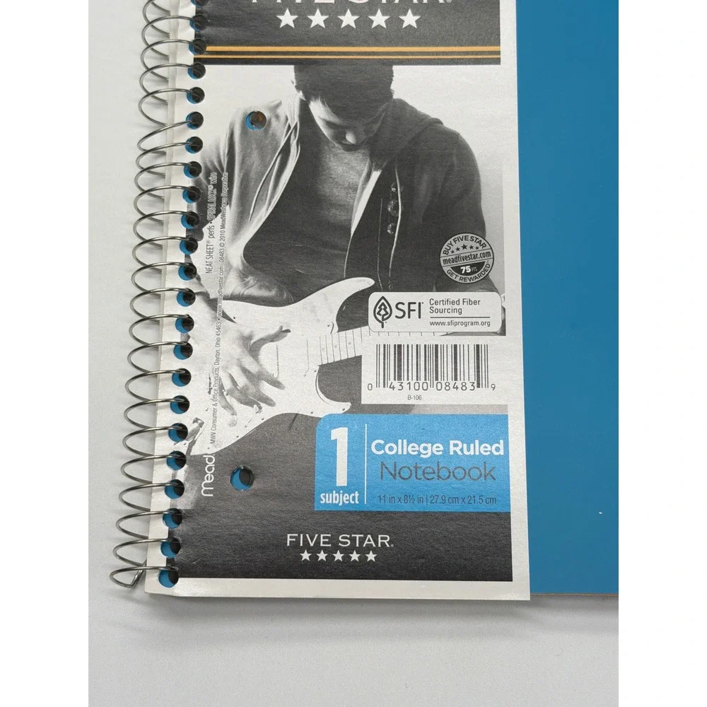 Mead Five Star 1 Subject Notebook College Ruled 100 Sheets Blue 11x8.5 08483‎